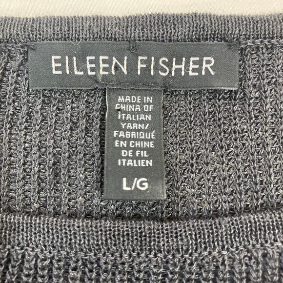Eileen Fisher striped linen poncho sweater, womens large gray ivory organic knit - Picture 6 of 10
